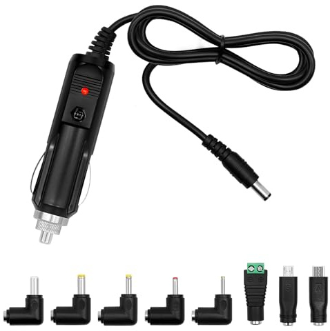AYWHP 12V 5A Universal Auto DC Netzteil Adapter 5.5x2.5mm, 1m USB Kabel mit 8 Adaptersteckern, Hohlstecker Adapter für KFZ Zigarettenanzünder kompatibel mit DVD Player GPS Tablet Kamera