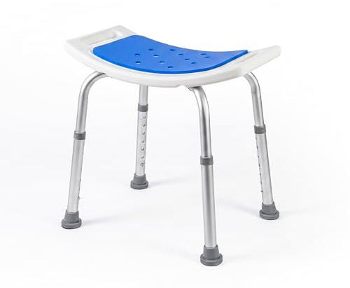 Mobiclinic®, Duschpall, Justerbar höjd 42–57,5 cm, Halkfri EVA PAD-sits, Lättvikt, Dräneringshål, Halkfria gummifötter, Ergonomisk böjd design, Aluminium, Santana