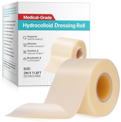 Hydrokolloid Pflaster Rolle 5cm x 3.6m, Hydrocolloid Roll für Wundpflege, Schnitte, Verbrennungen, Hydrokolloid Verbandrolle - Wasserfest & Atmungsaktiv, Selbstklebend & Zuschneidbar