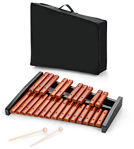 FANTASK Xylophon 25 Töne, Glockenspiel Holz mit Schlägeln & Tragetasche, Percussion Instrument für Kinder Erwachsene, Braun+Schwarz