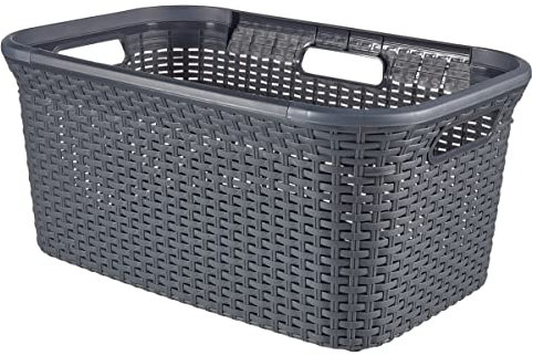 CURVER STYLE Wäschekorb aus 70% Recyclingmaterial, Rattanlook, 45L, anthrazit