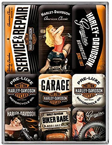 Nostalgic-Art Retro Kühlschrank-Magnete, Harley-Davidson Garage Babes – Geschenk-Idee für Motorrad-Fans, Magnetset für Magnettafel, Vintage, 9 Stück