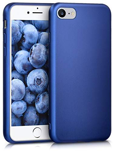 kwmobile Handyhülle für Apple iPhone SE (2022) / SE (2020) / 8/7 Hülle - Silikon Case metallisch schimmernd - Schutzhülle Cover - Metallic Blau