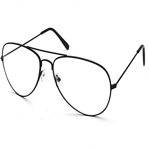 Vintage Pilotenbrille Metallrahmen Fensterglas Brille Ohne Stärke Durchsichtig Nerdbrille Sonnenbrille mit Nasenpad Retro Winddicht Sonne Brille Damen Herren