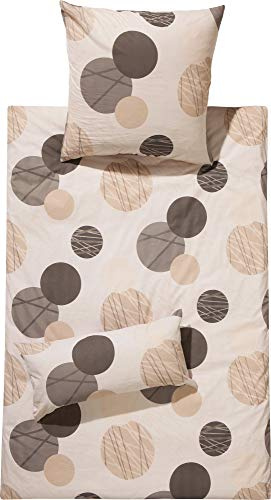 REDBEST Bettwäsche-Set Renforcé Kreise, Bettbezug, Kissenbezug braun Größe 40x80 cm / 135x200 cm - herrlich weich, strapazierstark, mit Reißverschluss (weitere Farben, Größen)