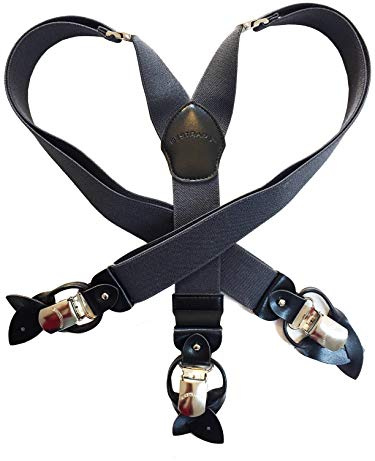 BESTRAPS® - Bretelle vintage da uomo - modello a 3 pinze - solide - Eleganti - 3,5 cm - Clip larghe - Lunghezza regolabile (Antracite)