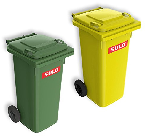 Sulo Lote de 2 Cubos de Basura 2 Ruedas, contenedor a Basura 120 L, Verde e Amarillo (22069+22071)