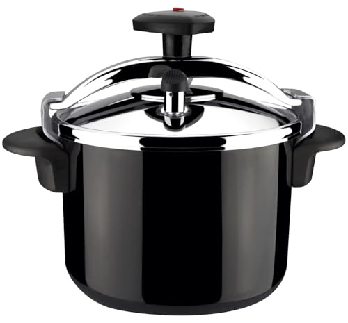 Magefesa Castell - Olla Express Tradicional Negra de 6 L, Acero Inoxidable 18/10, Todas las Cocinas, Inducción Total, Cocina Sana, Pomo Rotatorio