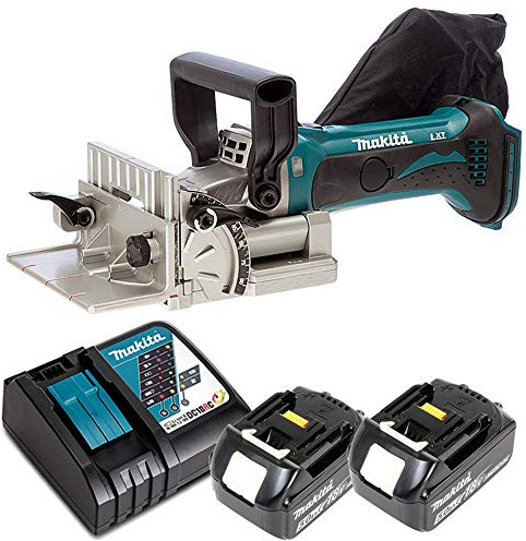 Makita DPJ180Z 18V LXT Cordless Biscuit Jointer with 2 x 5Ah Batteries & DC18RC Charger
