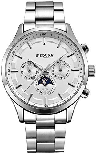 Alienwork Automatikuhr Armbanduhr Herren Damen Silber Edelstahl Metallarmband Kalender Weiss