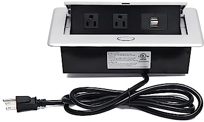 UL Approval Power Strip, Hidden Pop Up Outlet Table Connection Box, Desktop Socket with 2 Outlets & 2 USB Charging Ports for Conference Room Countertop (Silver)