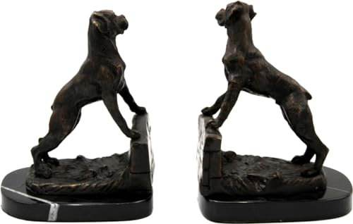 Casa Padrino Luxus Buchstützen Set Hunde Bronze auf schwarzem Marmor Sockel - Luxus Deko