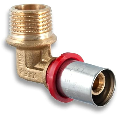 TDM 26er Pressfitting Bogen 90° mit 3/4 Außengewinde – für 3,0mm Rohr, Aluverbund- und Mehrschichtverbundrohr, DVGW geprüft, 3/4 x 26