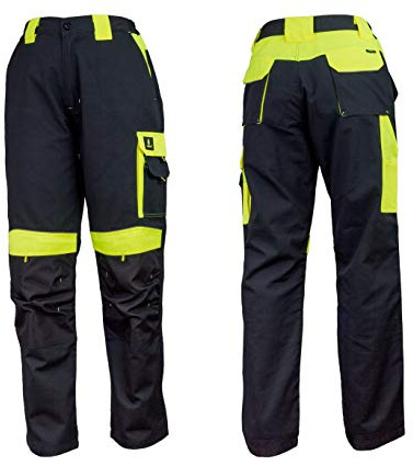 Urgent URG-Y Arbeitshose Herren reflektierend Hose Schutz für Maler Stuckateur Monteur Gärtner Mechaniker Cargohose große Taschen leichte Damen Schutzkleidung; schwarz mit gelb; (48)