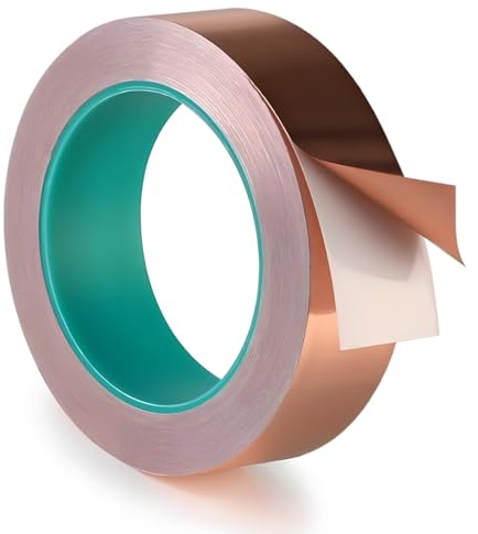 Copper Tape 1Inch x 50 Feet Double Conductive Metal Foil Adhesive Tape for EMI/RFI Shielding, DIY Crafts, Grounding, Stained Glass, Garden, Solder Paper Circuit, Guitar Interference Shield, Duct Wrap