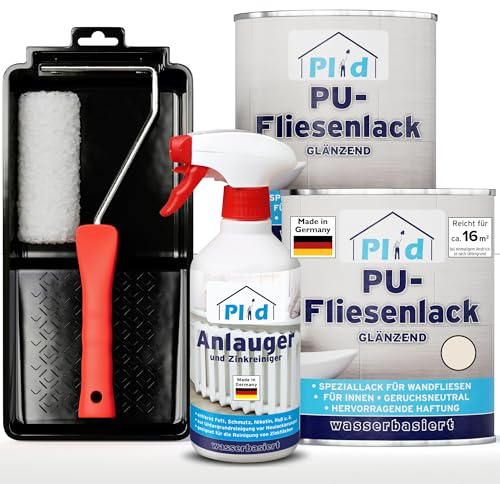 Plid® Fliesenfarbe Badezimmer & Küche Cremeweiß 1,5l mit Anlauger | Feuchtigkeitsbeständig, Fürs Bad, Fliesen neu streichen & lackieren im Innenbereich, 3in1 Fliesen Farbe Lack