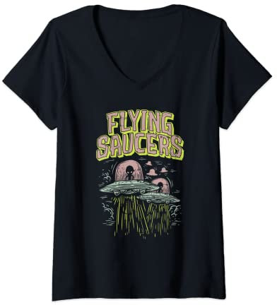 Femme UFO Roswell Alien Flying Saucière I Want to Leave T-Shirt avec Col en V