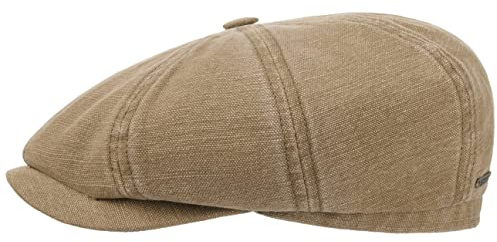Stetson Hatteras Castleford Flatcap Einfarbig melierte Schiebermütze Baumwolle Leinen Made in EU Herren Ganzjährig beige-meliert S (54-55 cm)