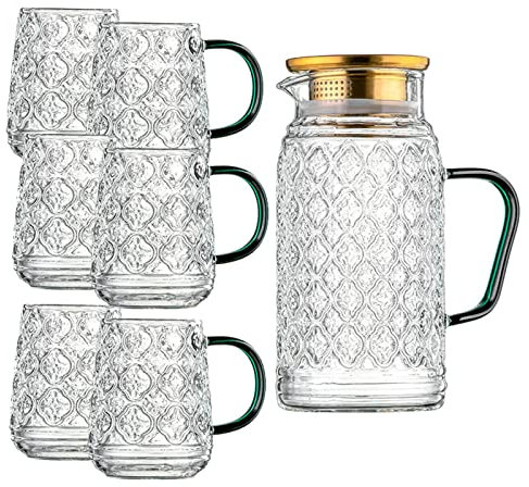 FAMYNGL Acqua brocca di tè Tazza di Vetro Bollitore in Vetro Set Soggiorno Grande capacità Glassaggio in Vetro Leggero Pitcher con Coperchio Trasparente Tea Succo di Teiera Tea