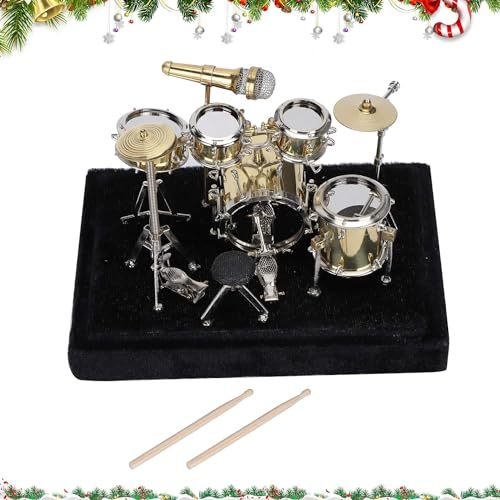 Fyearfly Miniatyr trumsats modell, mini trumset, metall, realistisk, musik, heminredning, gåva