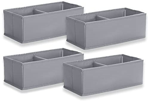 IHOMAGIC Pack of 4 Aufbewahrungsboxen Kleiderschrank Organizer, Faltbare Aufbewahrungskisten, Stoff Schrank Organizer Mit 2 Fächer, Schubladen Ordnungssystem Für Krawatten, Kosmetik, Büromaterial