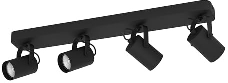 EGLO LED Deckenlampe Sorego, Deckenleuchte mit 4 Spots | Spotbalken schwenkbar, Deckenstrahler aus Stahl in schwarz, Deckenspots mit GU10-Leuchtmittel, warmweiß