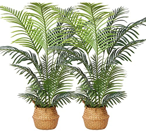 Kazeila Kunstpflanzen Groß 120cm Künstliche Palme Pflanzen Fake Pflanzen Plastik Kunstpalme Pflanze Deko für Home Wohnzimmer Schlafzimmer(2PACK)