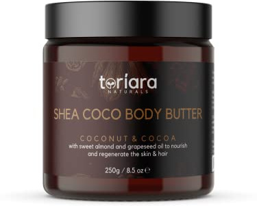 Shea Coco Body Butter 250g – Coconut & Cocoa Blend | Deep Moisturizer with Almond Oil, Grapeseed & Vanilla | Softens Dry Skin, Heals Redness & Fine Lines | Toriara Naturals