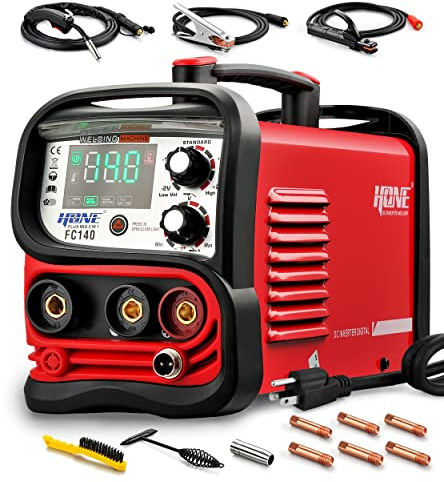 HONE MIG Welder - Soldador de núcleo de flujo real de 110 V, soldador de núcleo de flujo de 140 amperios/soldador de palo/elevador TIG 3 en 1, inversor inteligente IGBT con pantalla LED grande,