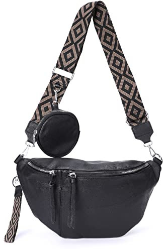 irisaa Umhängetasche Damen Crossbody Bag, 3 in 1 Schultertasche, Bauchtasche mit Reißverschluss und Verstellbarem breitem Gurt, Handtasche für Männer Frauen, DKB Farbe:Schwarz Separat