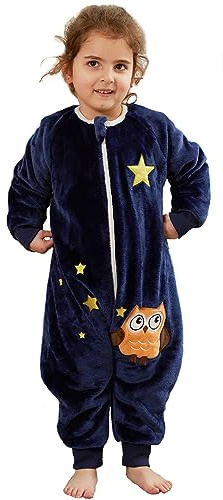 XQ&XG Baby Schlafsack mit Füßen 2.0 Tog,Kinderschlafsack mit Beinen | Schlafsack Kinder mit langen Ärmeln für mädchen und Junge,Eule,90