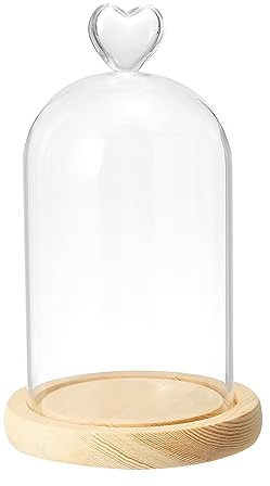 PATIKIL 5.9x3.5 Glass Dome Cloche, Clear Glass Bell Jar Display Case Tabletop Centerpiece with Wooden Base for Plants Home Decor, Natural