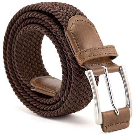 CINTURONTOP Cinturón Trenzado de Tela y Cuero Ajustable Flexible para Hombres y Mujeres