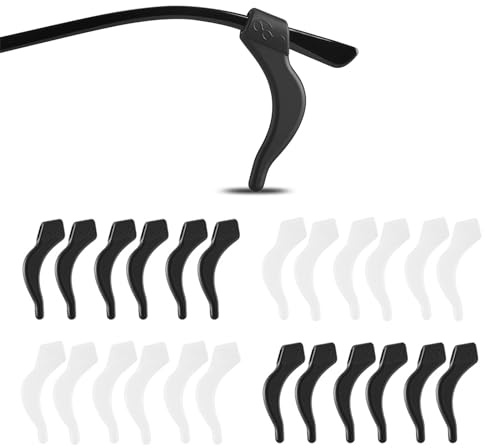 Omnful Glasses Ear Hook, No Slip Glasses Holder, Soft Silicone Eyeglass Ear Grip, Eye glass Temple Tips Sleeve Retainer, Ear Cushions for Sunglasses (12Pairs Black+White)
