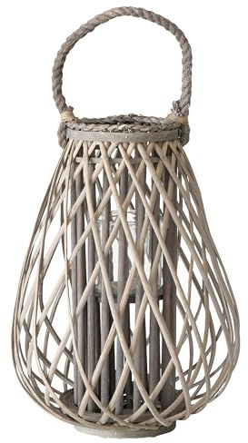 BOLTZE Windlicht Jolanda groß I (BxH) Ø37cm & 51cm I XXL-Kerzenhalter aus Weidengeflecht inkl. Kerzenglas mit Schnur-Henkel für Wohnzimmer, Flur, Esszimmer & Co. I für Lichterketten, LED-Kerzen