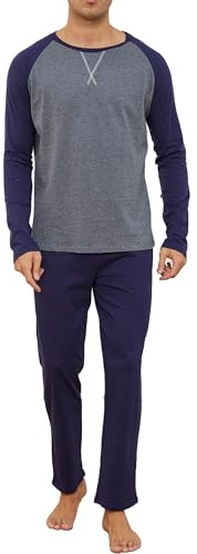 Reliwel Pyjama Homme Hiver Coton Ensembles de Pyjama Homme Long Vêtements de Détente à Manches Longues Col Rond et Pantalon avec Poches Doux Voyages Loisirs Deux Pièces