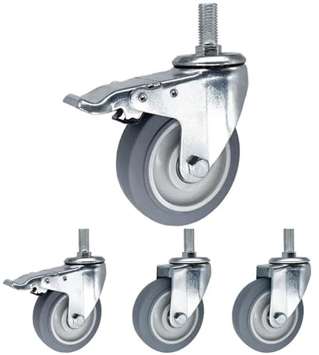 Vorbau Lenkrolle Gewinde M14 M16 M20 Rollen Für Möbel, 75mm 100mm 125mm Gummirollen, Geräuschlos Ersatz Rollen Für Küchenwagen, Servierwagen - Schwerlastrollen Mit Bremse