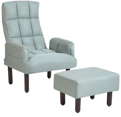 Beliani Polstersessel mit Hocker in Grün mit Verstellbarer Rückenlehne Retro-Stil Oland