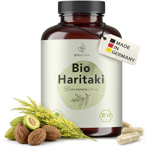 BIONUTRA Gélules de Haritaki Bio, 270 gélules de 500 mg | Poudre de fruit de haritaki bio, dit myrobalan chébule, contrôle des résidus, sans additifs, vegan, fabrication en Allemagne