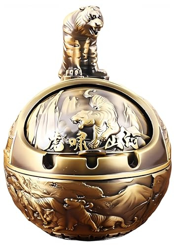 Stylitzy Vintage Aschenbecher mit Deckel für Zigaretten, Metall, winddicht, rauchfrei, geruchsneutral, für drinnen und draußen, dekorativ, handgeschnitzt, ausgefallenes Geschenk, Ornament für