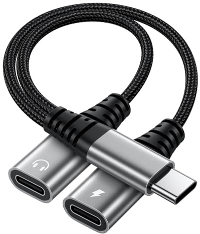 Dual USB C Headphone Jack Adapter, 2 in 1 Type C Audio + Charger Adapter Dual USB C Splitter Earphone Cable Converter Compatible with Samsung Galaxy, iPad Pro, iPhone 15 16 17, More Type C Devices