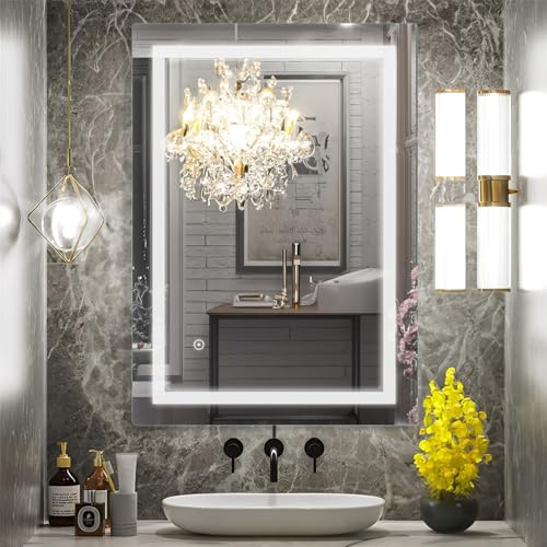 sunrik LED-Badspiegel 60x80cm, Badezimmerspiegel mit Beleuchtung, Touch | Badezimmerspiegel Wandspiegel Lichtspiegel mit Beleuchtung mit Touch-Schalter, Kaltweiß 6400K, IP52
