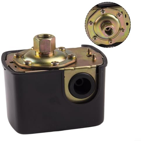 HEIBTENY Pumpensteuerung Druckschalter Brunnendruckregelung und Luftpumpen-Druckschalter, Einstellbare Druckeinstellung 20 40 40 60 Psi für Hauswasserwerk, Pumpe Brunnenpumpe 100*100*80 mm Schwarz(A)