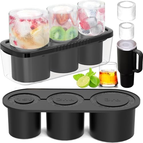 ROMANVIC Stanley Cup isbitsform tillbehör, isbitsbehållare silikon med lock och behållare, 3 fack isbitsskål, isbitar för 100 ml tumbler mugg cocktails, whisky, frukt fruktpuréer