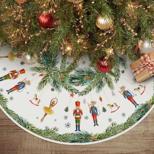 Artoid Mode Nutcracker Leaves Snowflakes Christmas Tree Skirt, 36Inch/91cm Winter Xmas Party Holiday Vintage New Year Tree Mat Cover Decoration