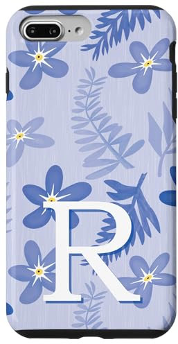 Letter R Monogram Initial, Blue Floral Tropical Botanical Case for iPhone 7 Plus/8 Plus