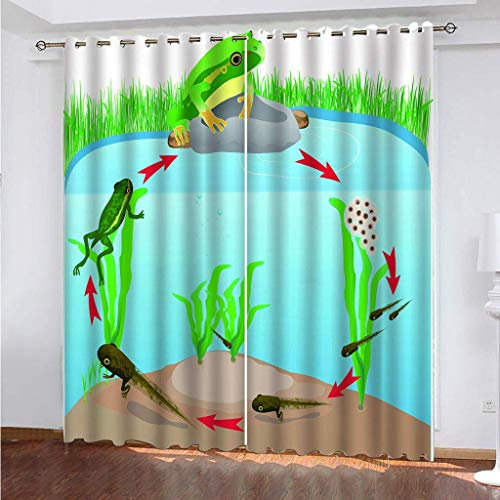 3D-Tier-Frosch-bedruckte Verdunkelungsvorhänge, Set mit 2 Paneelen, Kindervorhänge für Schlafzimmer und Wohnzimmer, Ösen, wärmeisolierte Vorhänge für Jungen und Mädchen, Raumdekoration, 238 cm Länge