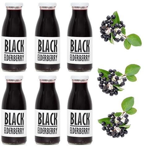 PRESSUICE Fresh Black Elderberry Juice 100% Cold-Pressed NFC 6 x 250 ml | 6 Bottles Pack, Semi-Sour Flavour, Not From Concentrate, Naturally Cloudy, No Added Sugar, No Additives, Vegan, GMO Free