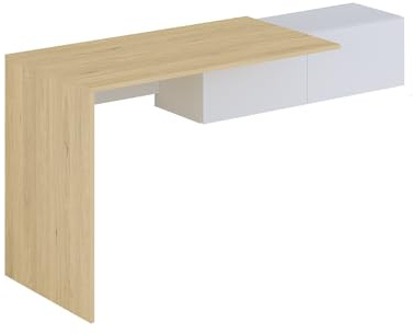Vente-unique - Bureau Console Suspendu avec 2 placards - Coloris : Naturel et Blanc - MOLAWA - avec Rangement