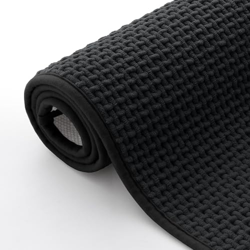Homaxy Chenille Badezimmerteppich Weich Badematte rutschfest Waschbar Badvorleger Saugfähig Badteppich Bad Teppich Duschvorleger für Badezimmer, Dusche, Badewanne - 40x60 cm, Schwarz